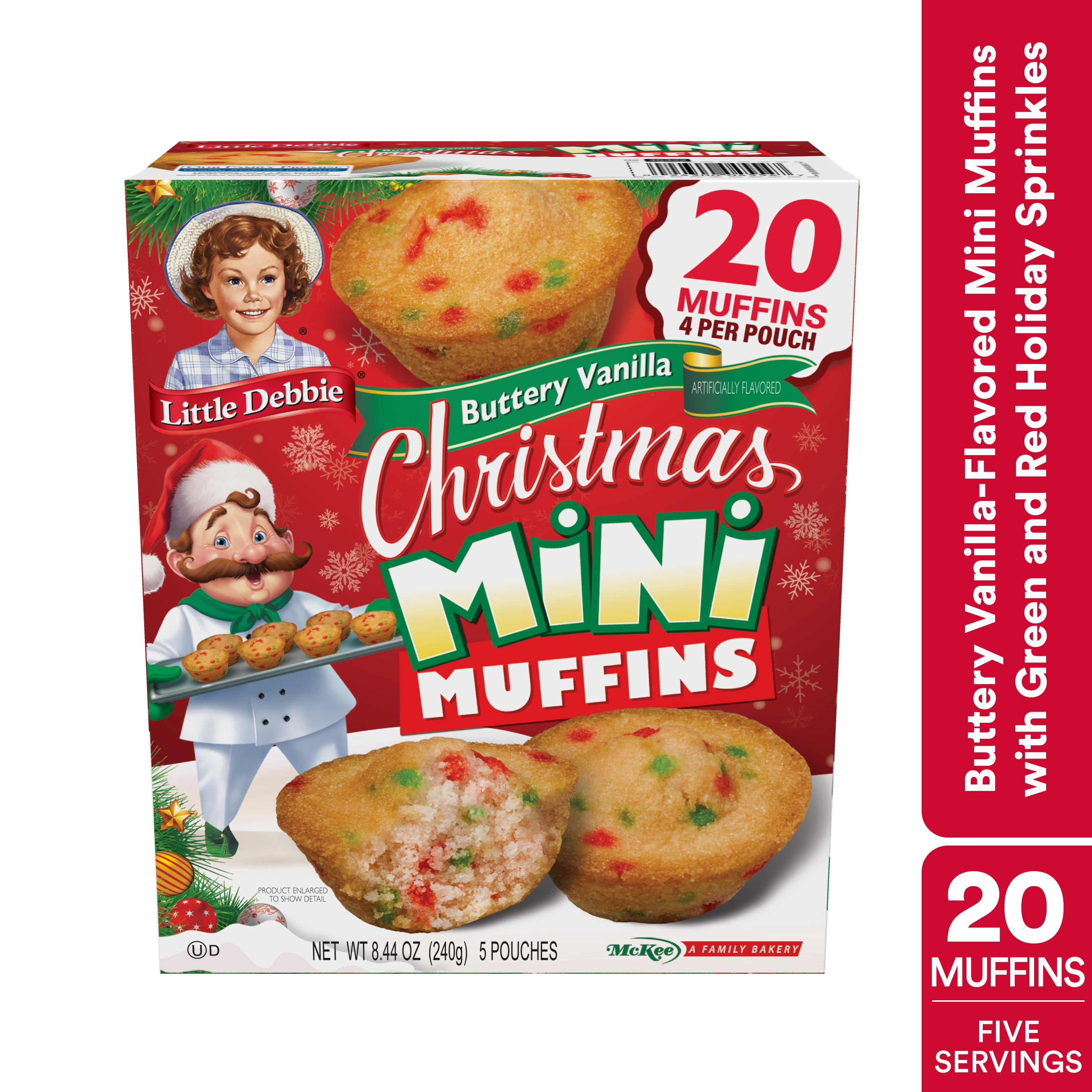 (3 pack) Little Debbie Christmas Buttery Vanilla Mini Muffins, 8.44 oz, 5 Count