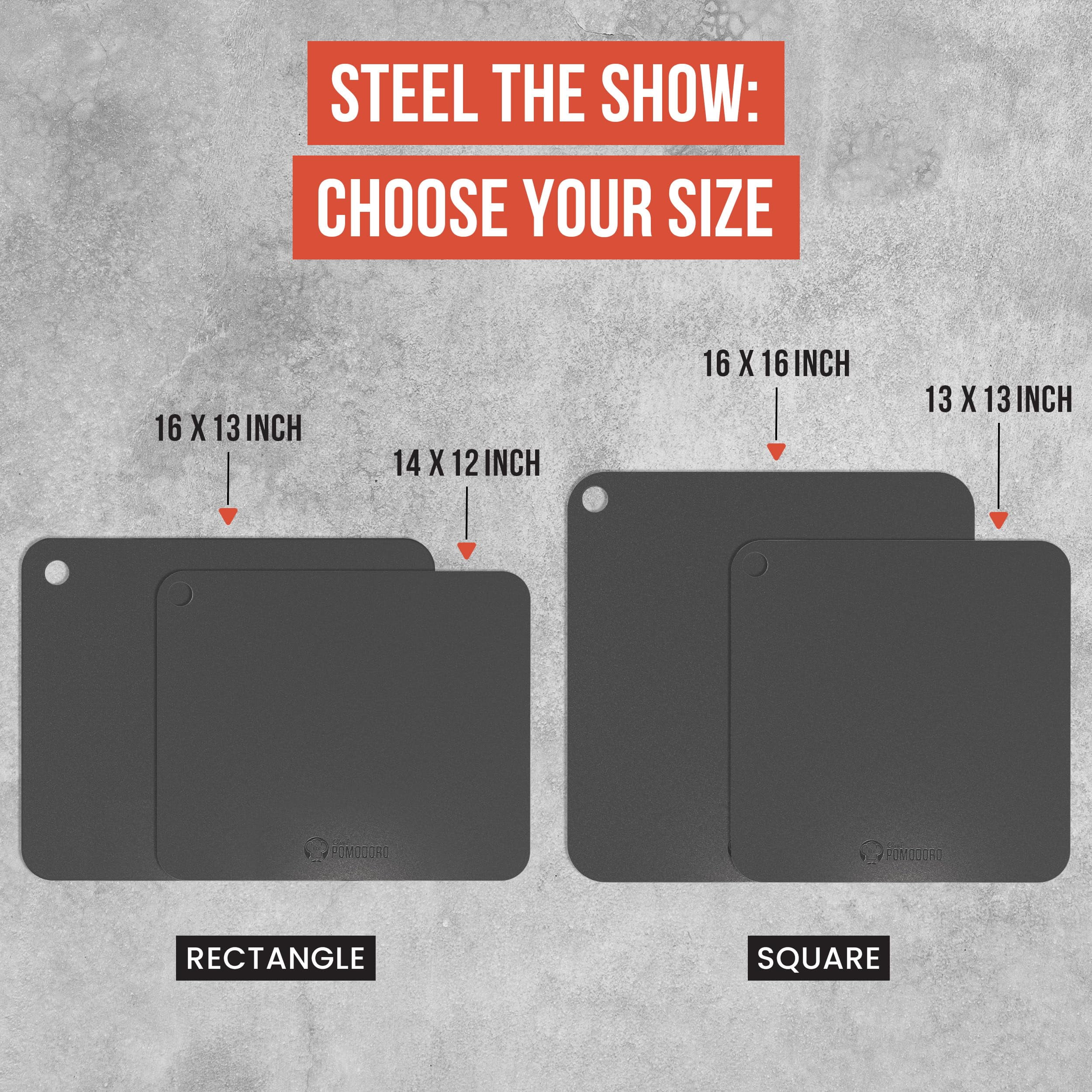 Chef Pomodoro Pizza Steel for Oven 14 Inch 1/4 Inch Thick, Baking Steel for Oven, Grill, Sourdough Bread, Baking Stone for Oven With Lifting Holes 14" X 12" (35.6 x 30.5 cm)