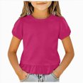 thumbnail image 3 of xaweyi Kids Girls Puff Sleeve Shirts Ruffled Hem Crewneck Tees Tops Toddler Summer Plain Soft Breathable Basic Shirt,Sizes 9-10 Years, 3 of 7