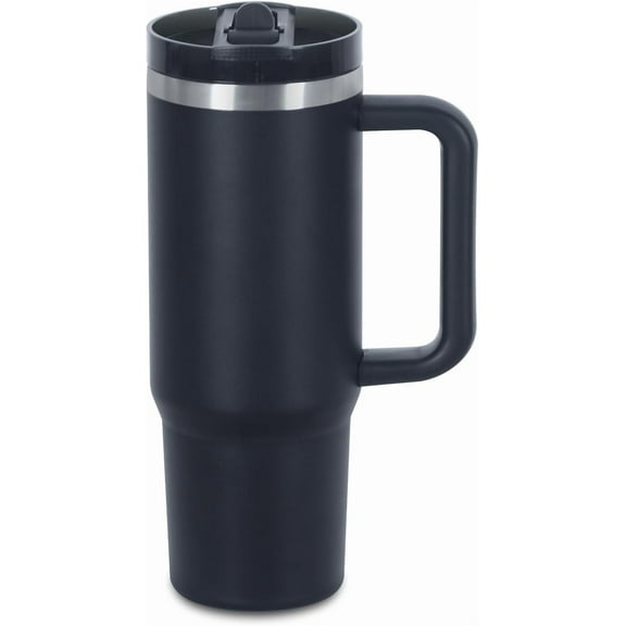 30 oz Flip Straw Tumbler with Handle, Keep Cold or Hot, 100% Leak Proof Vacuum Insulated Tumbler with Detachable Flip Straw Easy to Clean, Reusable Stainless Steel Cup (Black)