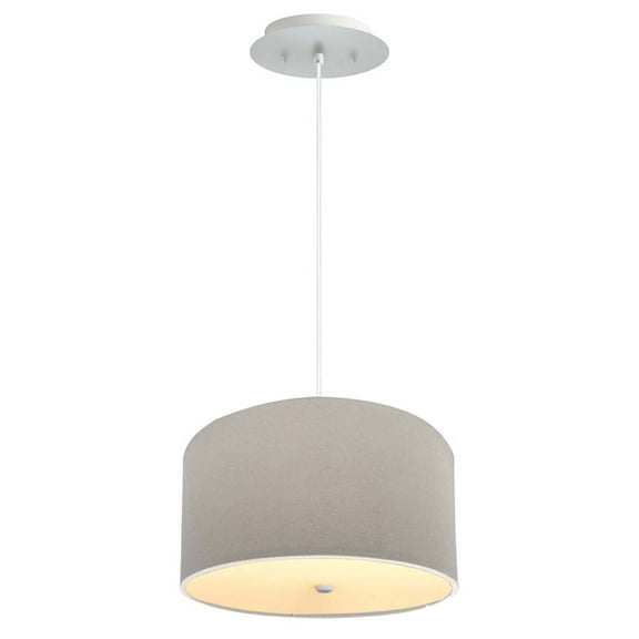 16" W 2 Light Pendant Light Oatmeal Linen Drum Shade with Diffuser, White Cord