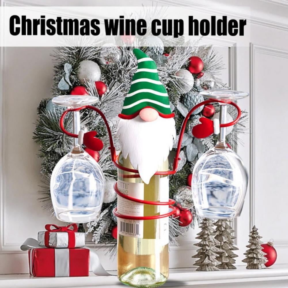 Holiday Wine Bottle & Glass Holders Countertop,Wine Rack Bottle for Wine & Two Glasses,Wine Bottle Rack,Desktop Wine Decor for Kitchen,Dining Room,Bar,Christmas Home Decoration Dwarf