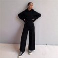 thumbnail image 4 of Conjunto de Dos Piezas para Mujer, Suéter Informal de Punto con Capucha y Pantalones Rectos, Ropa de Viaje para el Otoño. Negro L, 4 of 7