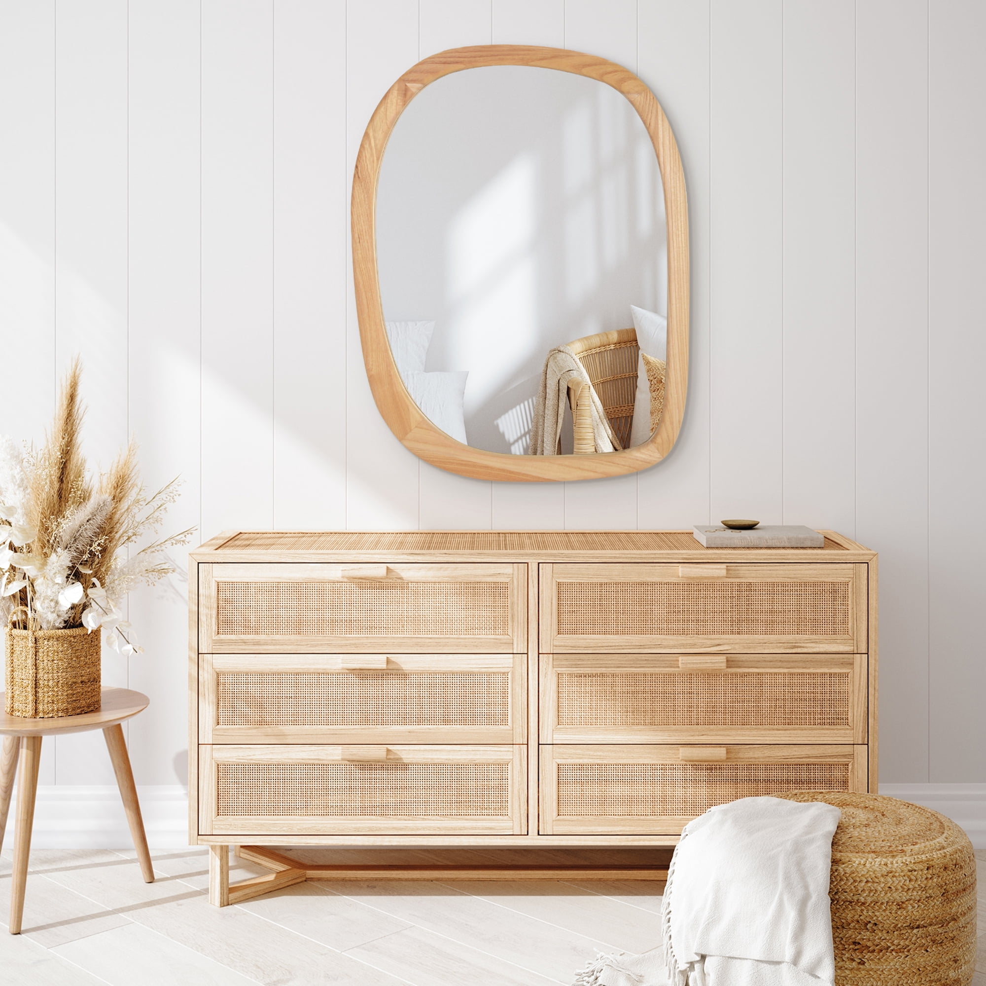Americanflat 22" x 28" Natural Sycamore Modern Asymmetrical Wall Mirror
