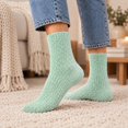 thumbnail image 2 of MKOSPLRT Soft Flannel Fleece Winter Floor Socks for Women Mint Green Thick Warm Mid‑Calf Sleeping Socks Comfortable Fluffy House Socks Home Casual Daily Wearing, 2 of 7