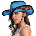 thumbnail image 2 of XINPING Women's Black Ribbon Straw Sun Hat, Wide Brim UV Protection Beach Vacation Hat with Bow Detail, Lightweight and Breathable for Travel, 2 of 4