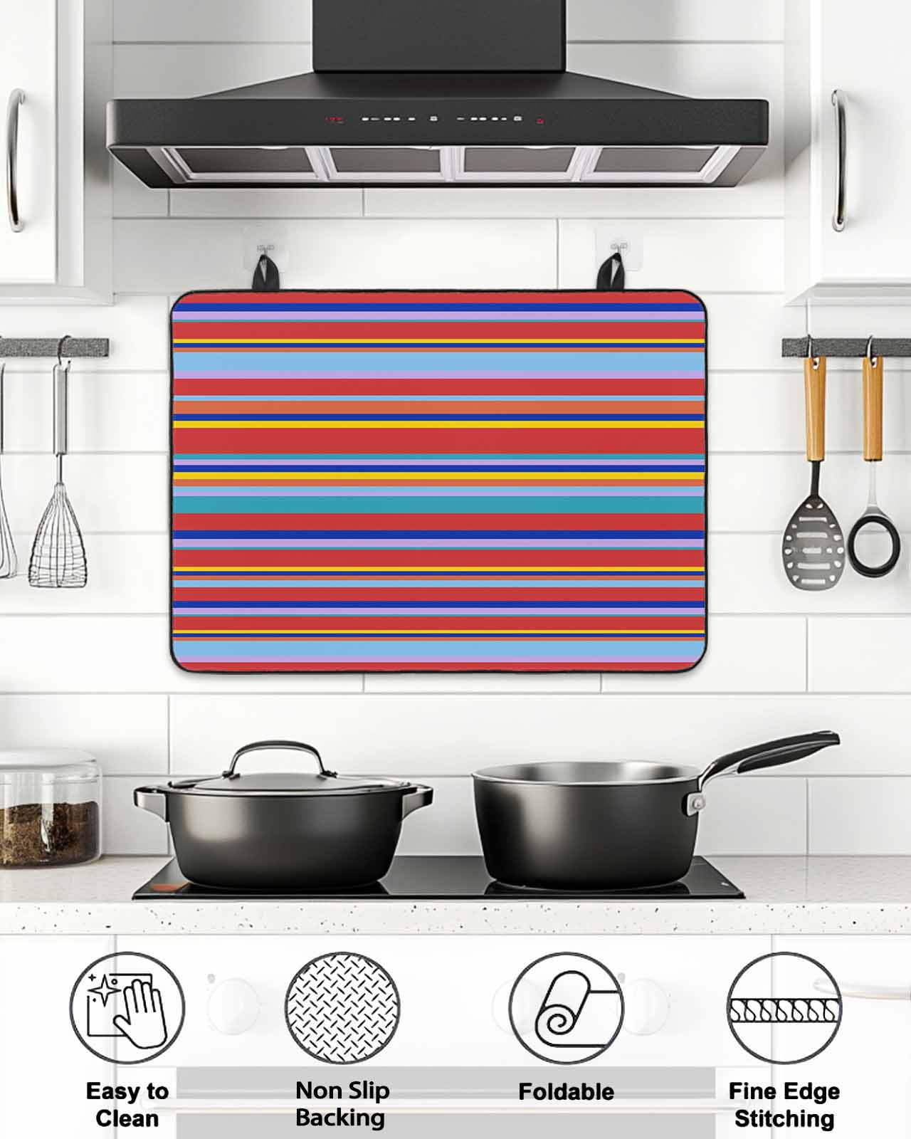 Stove Top Covers for Electric Stove, Rainbow Striped Glass Stovetop Cover Protector, Red Blue Yellow Geometric Abstract Induction Cooktop Protector Oven Mat for Kitchen Countertop 24"x21"