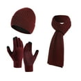 thumbnail image 2 of Dyfzdhu Women&Men Fall Winter Warm Wool Hat Scarf Gloves Slouchy Three Pieces Winter Snow Knit Cap Screen Mittens Scarves Sets Wine Red, 2 of 4