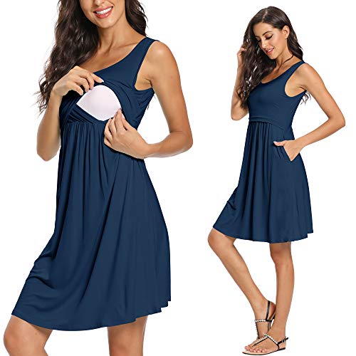 GLAMIX Women/'s Nursing Dress Summer Casual Sleeveless Breastfeeding Tank Dresses with Pockets
