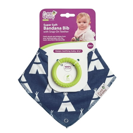 BeeBaby Bandana Bibs with Teether, Blue Print