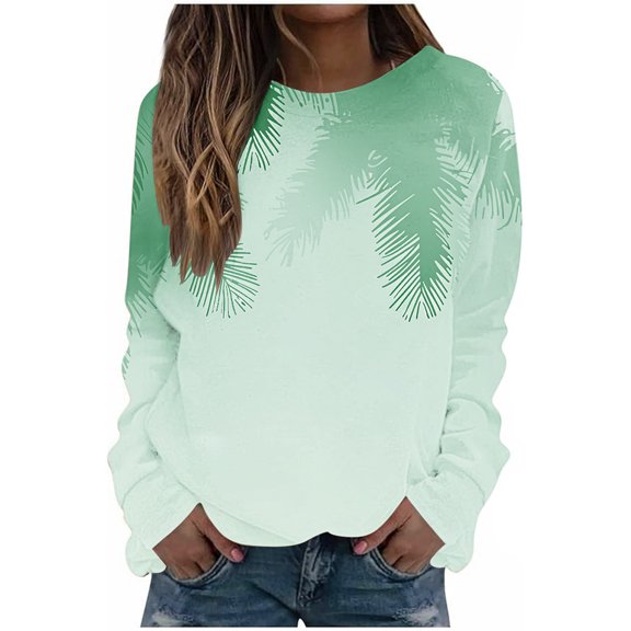 Sweatshirts for Women Print Crewneck Long Sleeve Casual Solid Color Tops Pullover Hoodless Sweatshirts
