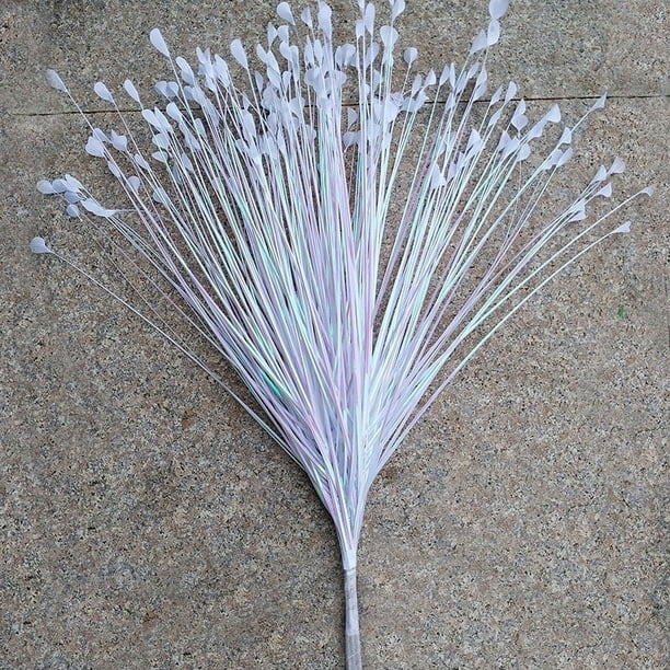 Xiao Hua Flor artificial con purpurina para decoración navideña, flor de caña, hierba de pavo real falsa, color blanco