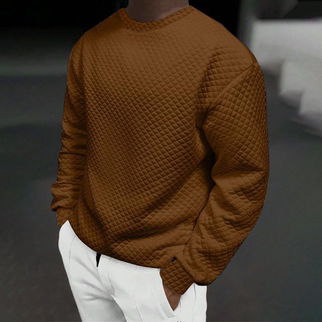 Styesk Mens Shirts Men Casual Fashion Solid Round-Neck Pullover Long Sleeve Sweatshirt
