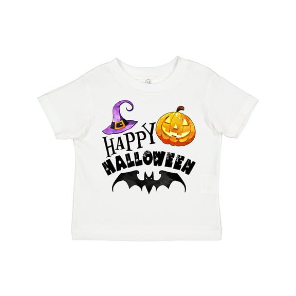 Inktastic Happy Halloween Bat, Witch Hat, Jack O Lantern Boys or Girls Toddler T-Shirt