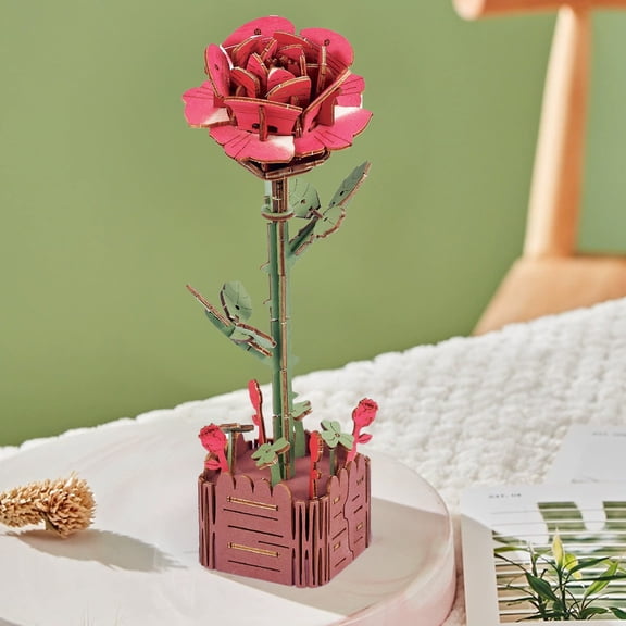 Tunhigl Vintage Wooden Flower Building Blocks - 3D Floral Puzzles for DIY Decoration, Home Office Decor, and Thoughtful Gifts