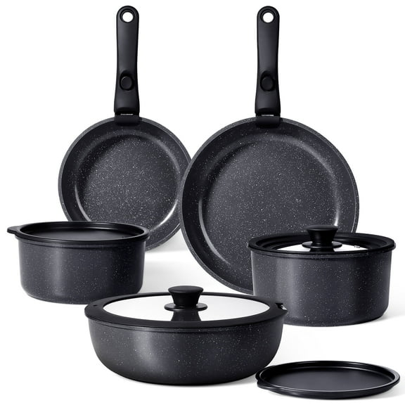 Ensemble de 11 Pcs Gipp en Céramique Antiadhésive, Comprenant Casseroles et Poêles avec Poignée Amovible, Compatible avec un Four jusqu'à 260 °C (500 °F), Induction, Empilable, Idéal pour la Cuisine de Véhicule Récréatif.