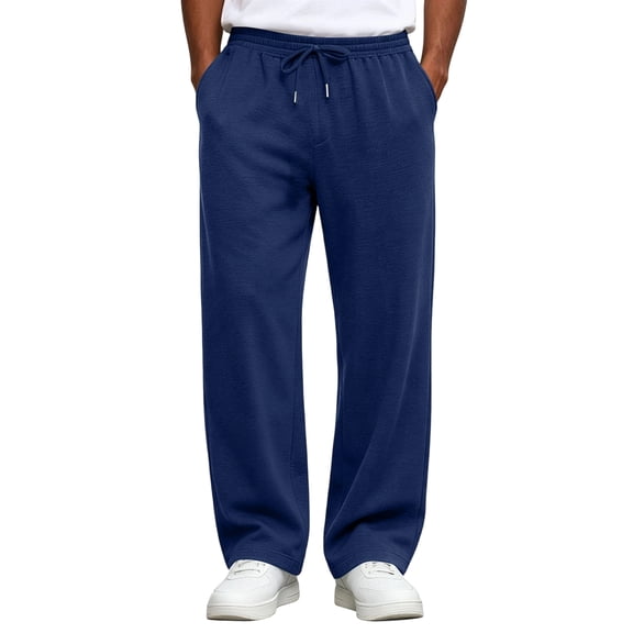 Men's Straight Leg Sweatpants Soft Fall Training Bottoms Open Hem Drawstring Waist Side Pockets Workout Pants, 3XL