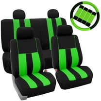 FH Group Car Seat Covers Striking Striped for Sedan, SUV, Van, Full Set w/ Steering Cover & Belt Pads, Green Black