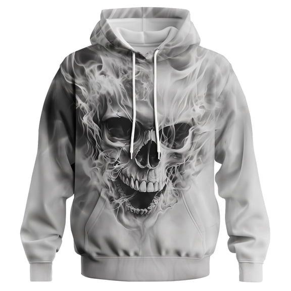 GHUALURU Mens Skull Graphic Hoodie, Smoky Skull Pullover Sweatshirt, Gothic Halloween Streetwear Top S-4XL,Gray2,2XL