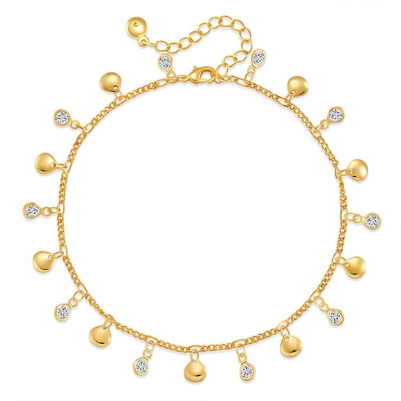 18K Gold Plated Disc Charm Anklet with Cubic Zirconia for Women, Dainty Adjustable Summer Beach Foot Jewelry, Ankle Bracelet Gift