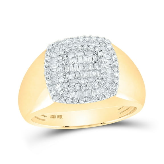 10K Yellow Gold Mens Baguette Diamond Square Ring 3/4 Cttw, Mens Size: 7-13