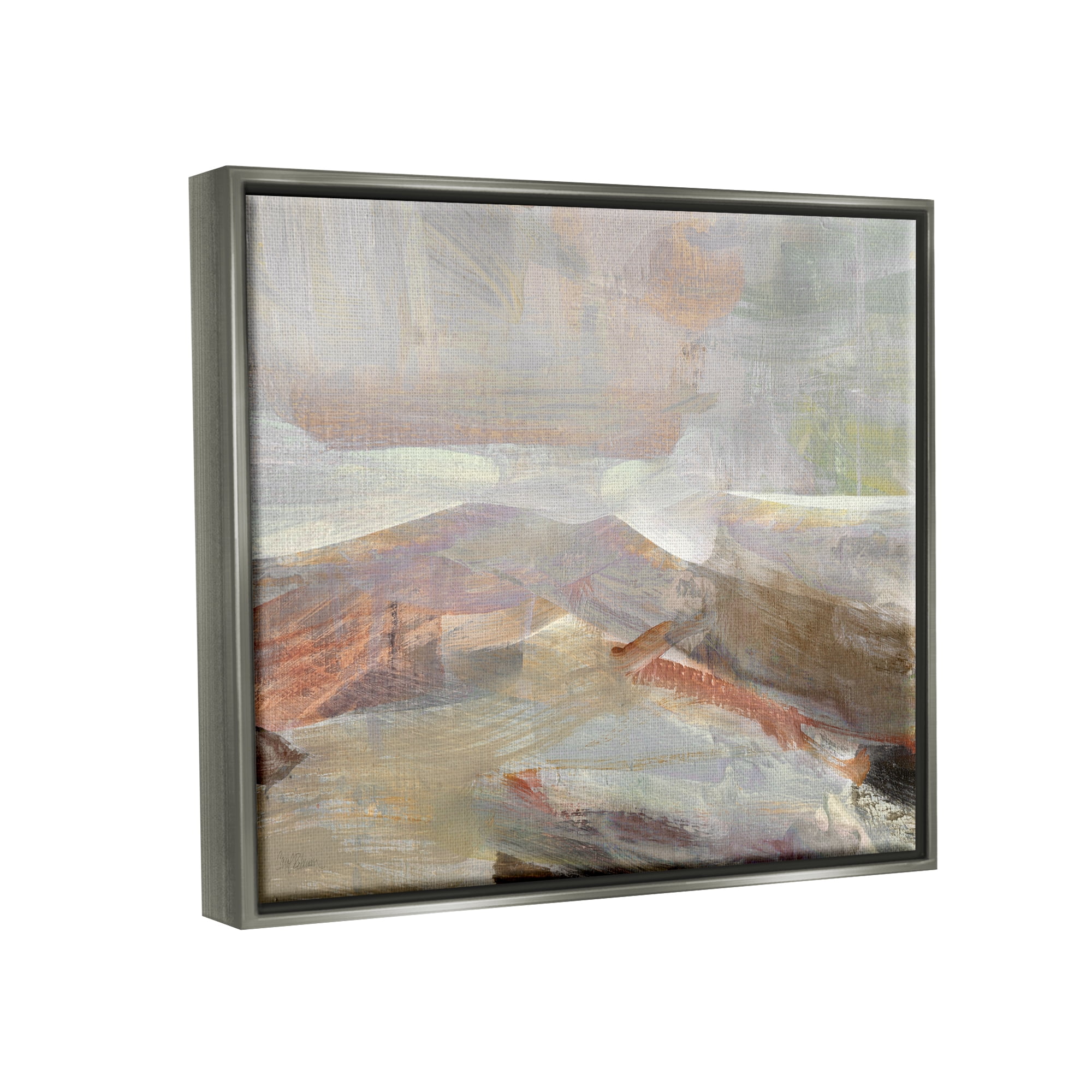 Stupell Industries Layered Abstract Thick Brushstrokes Neutral Browns Painting Painting Luster Gray Floating Framed Canvas Print Wall Art, Design by Carol Robinson