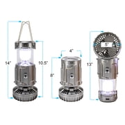 Large Solar Powered Lantern w/ Fan - Rechargeable Camping Flashlight Lamp w/ Battery Backup - Portable, Adjustable, Collapsible, Solar Charging Station - Rechargeable Fan With Light - Gray