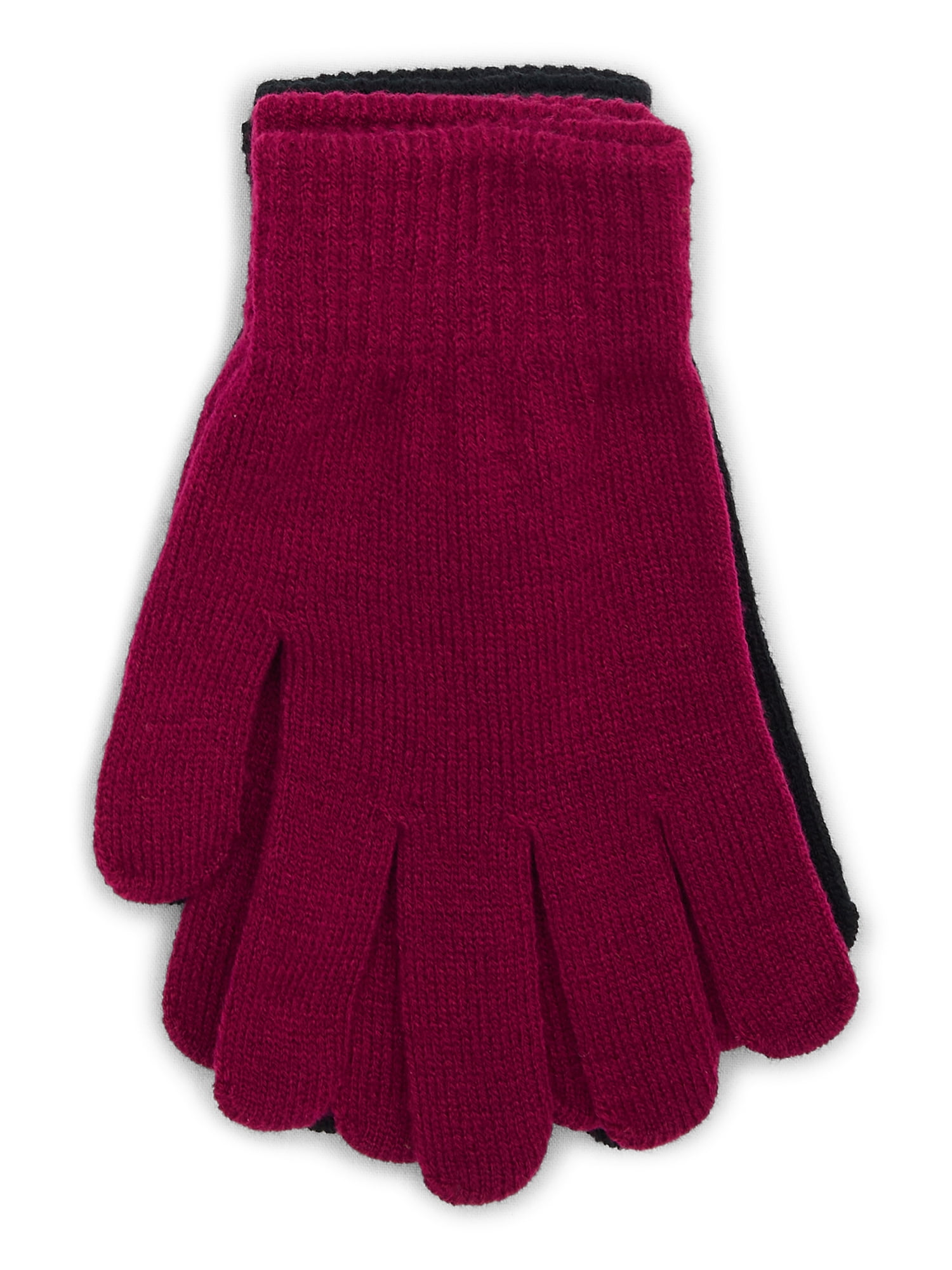 No Boundaries Knit Gloves, 2-Pack, Women's, One Size, Sparkling Merlot