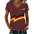 thumbnail image 1 of Women's Germany Football Graphic T-Shirt, V-Neck Casual Letter Print T-Shirt, Fashion Short Sleeve Graphic Tee, Summer Daily Lightweight Tops for Soccer Tournament 2026 Wine Size: S, 1 of 4