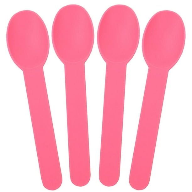 [100 Count] Light Pink Heavy Duty Plastic Spoons Disposable Frozen