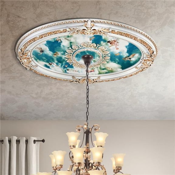 AFD Home  42.75 in. White Oval Cherub Ceiling Medallion - Multi Color