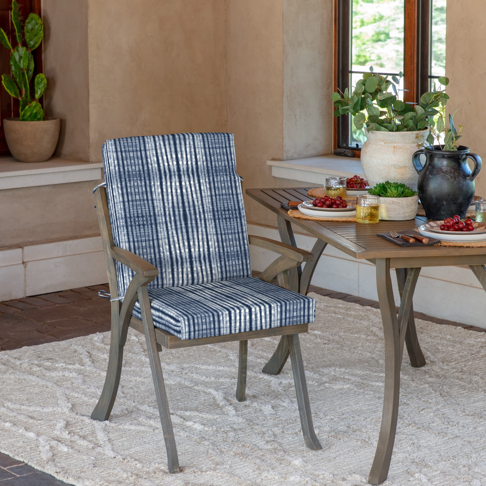 ARDEN Outdoor Dining Chair Cushion 20 x 20, Blue Shibori Stripe
