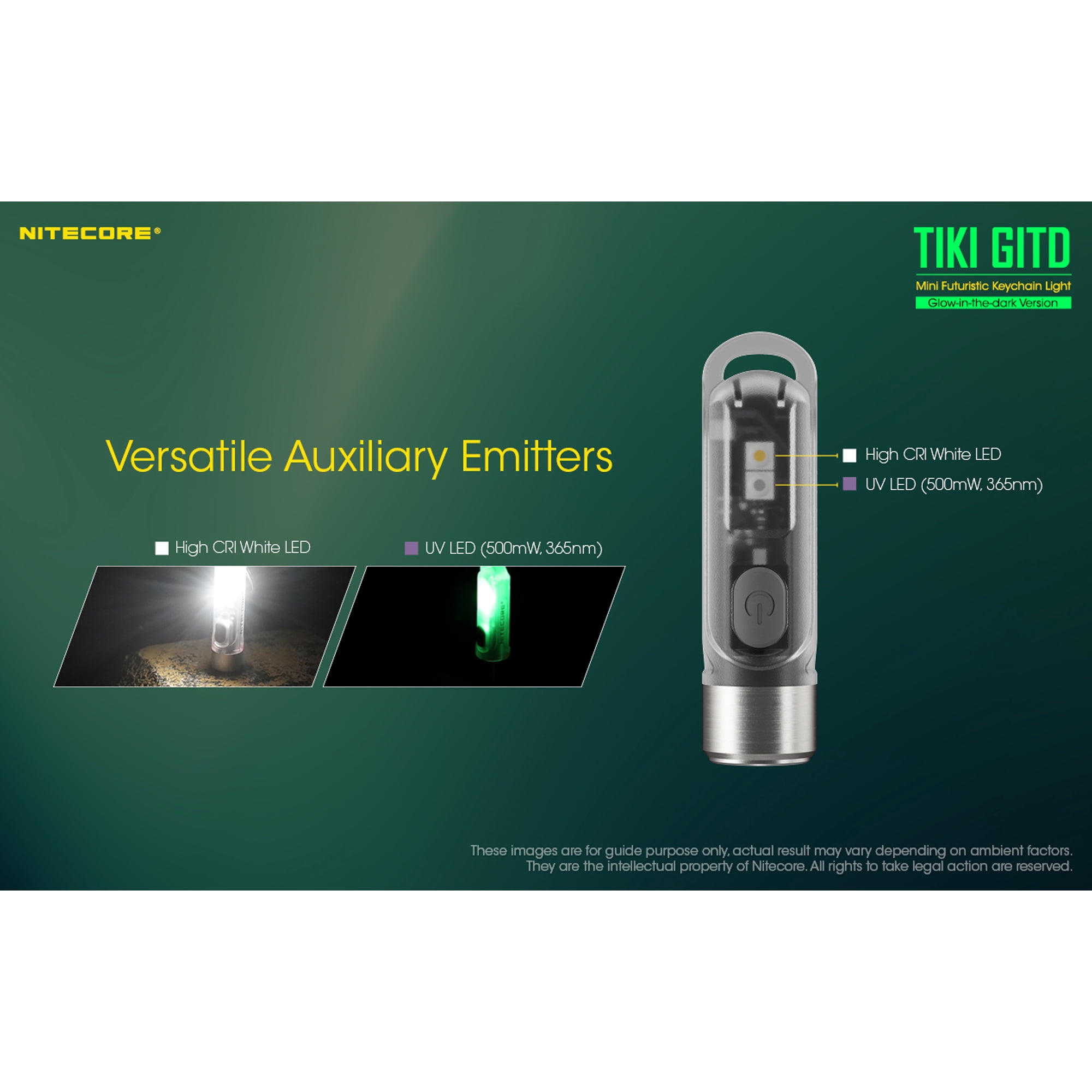 Nitecore TIKI GITD OSRAM P8 LED Rechargeable Keychain Flashlight, 300 Lumens, Green, 6952506406258