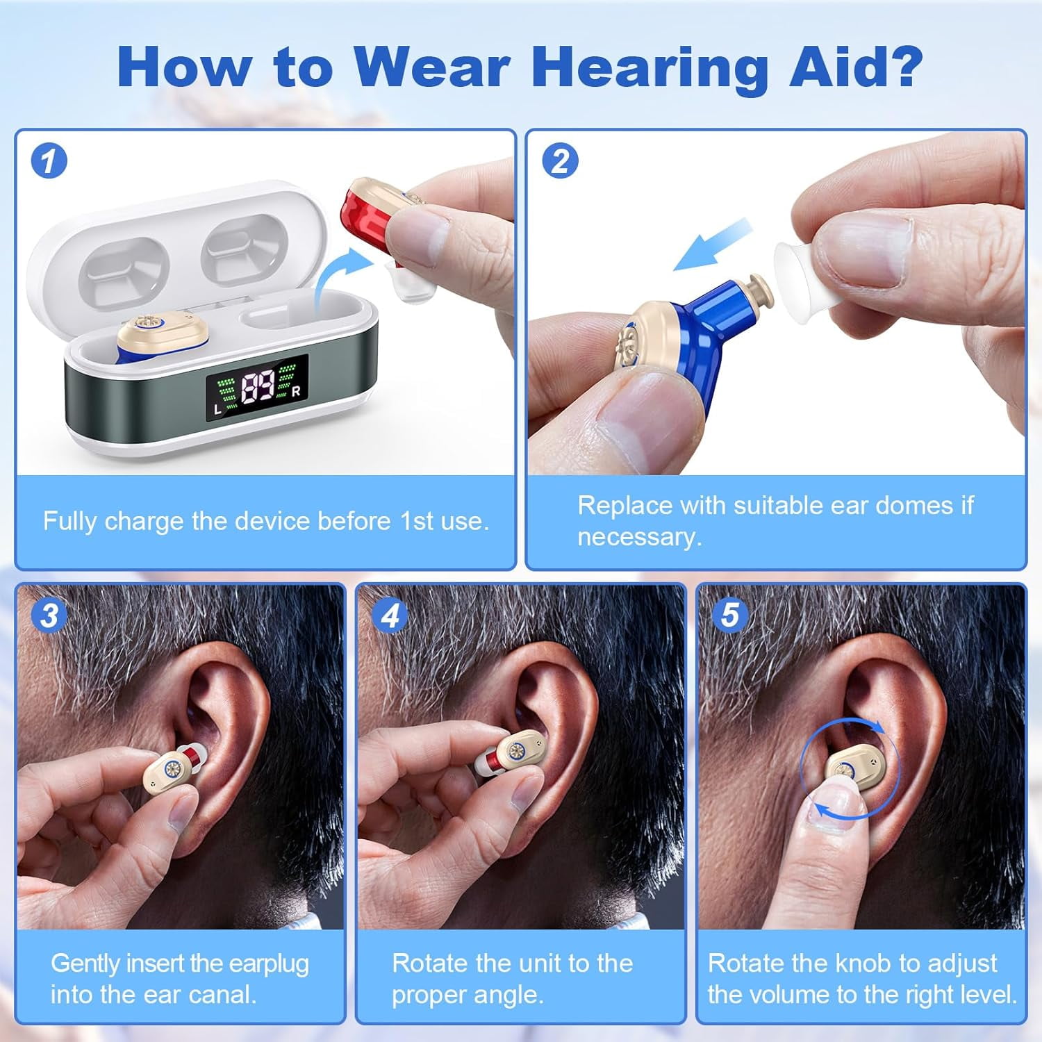 SUWU Hearing Aids for Seniors with digital Displays,Wireless Hearing Aids with Adjustable Volume,Invisible Hearing Amplifier with Noise Reduction with Large Capacity Battery Charging Case