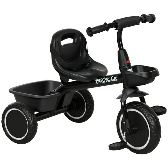 Qaba Tricycle pour 2 à 5 Ans, Vélo pour Tout-Petit avec Siège Ajustable, Noir