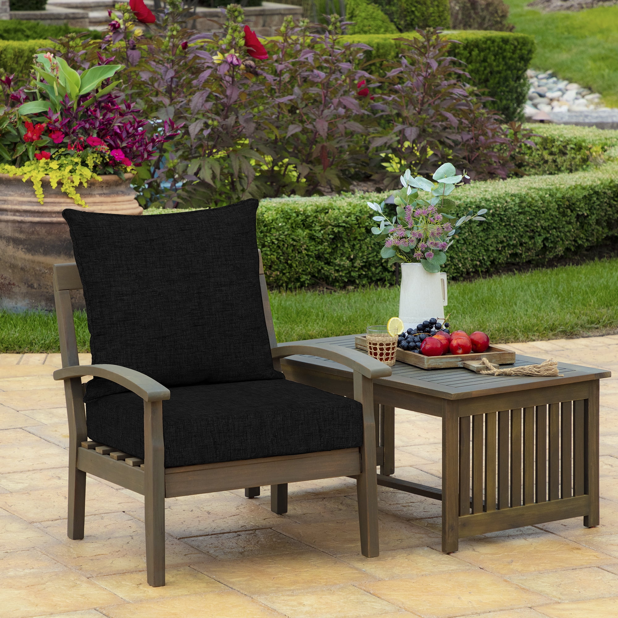 ARDEN Outdoor Foam Deep Seat Cushion (2-Pack), 22x24, Premium High-Density Foam, Never Flattens, Weather-Proof for Patio Chair Sofa Couch, Black Leala
