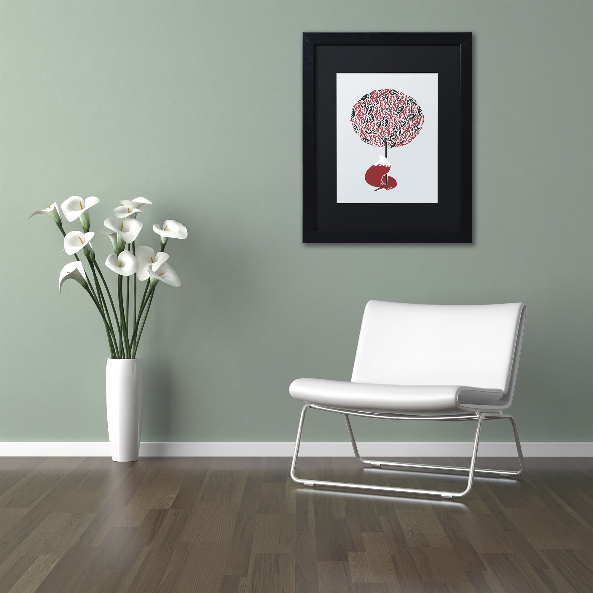 Trademark Fine Art 'Cherry Tree Fox' Canvas Art by Robert Farkas, Black Matte, Black Frame
