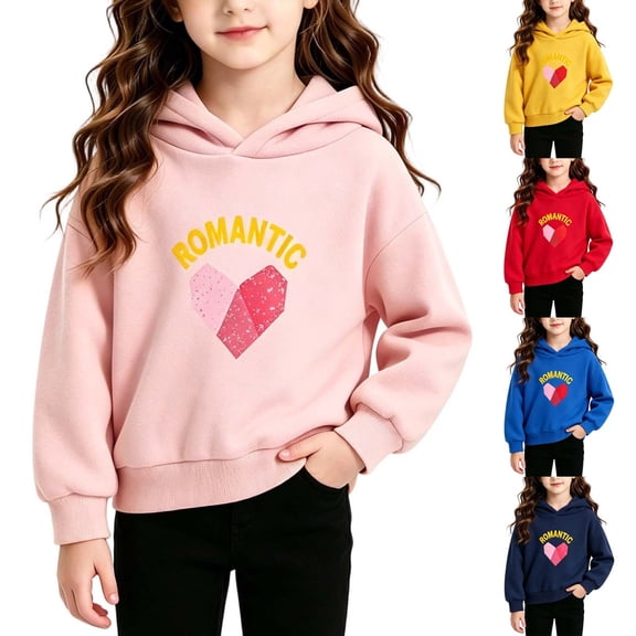 Bixock Toddler Girls Graphic Hoodies Long Sleeve Tops Crew Neck Pullover Tops Solid Color Print Casual Sweatshirt Warm Soft Windproof Daily Wear Girls Clothings