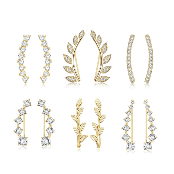 6Pairs Ear Cuffs Climber Hoop Earring CZ Arrow Crawler Stud Earring Jacket for Women