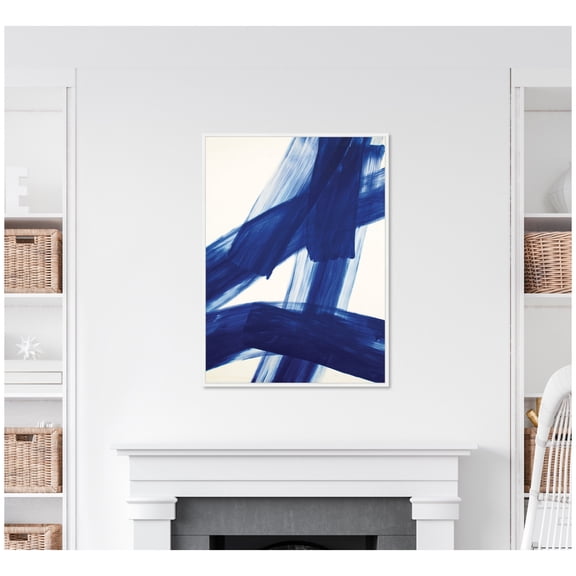 Kate and Laurel Framed Canvas Wall Art Print Cobalt Mark No. 3 by Amy Lighthall, 28 x 38 Sylvie White Frame, Modern Contemporary, Abstract Art for Wall Decor