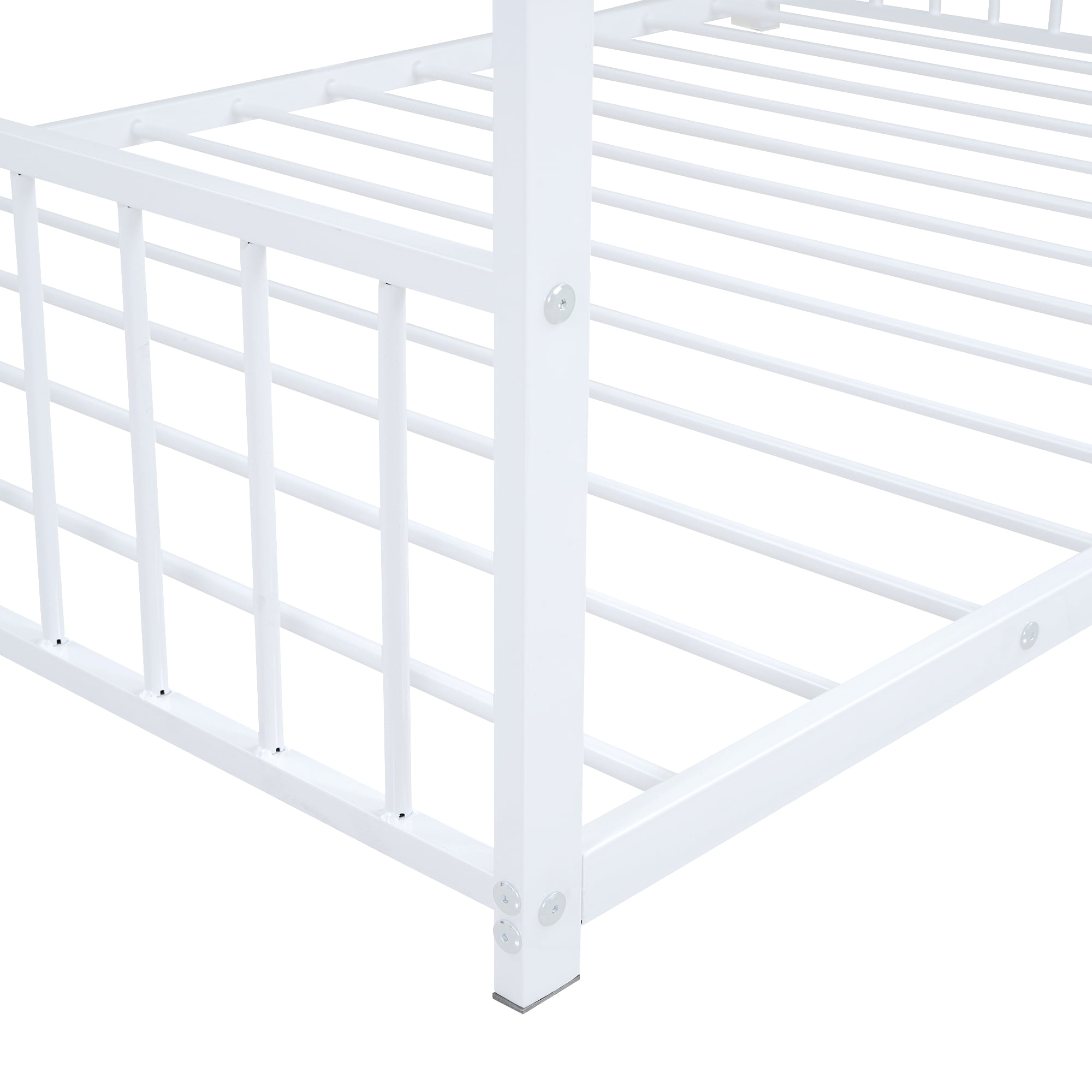 Gewnee Full Size House Bed with Roof and Fence,Metal Montessori Platform Bed for Toddle and Kids,White