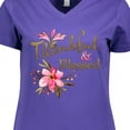 thumbnail image 4 of Inktastic Thankful and Blessed Inspirational Saying with Pink Flowers Women's V-Neck T-Shirt, 4 of 5