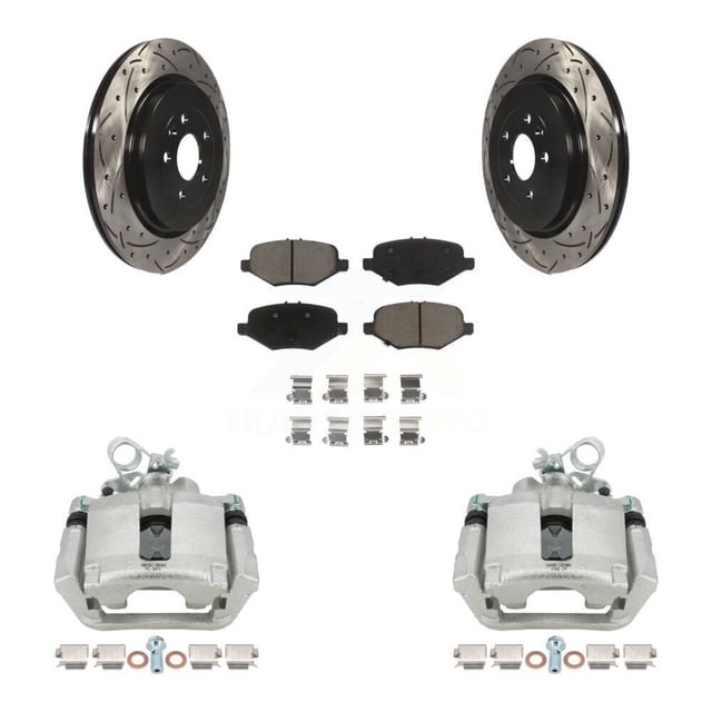 Transit Auto Rear Disc Brake Coated Caliper Drilled Slotted Rotors and Ceramic Pads Kit for Car Ford Explorer Flex Taurus Police Interceptor Sedan Lincoln MKS Special Service KCD-100497C