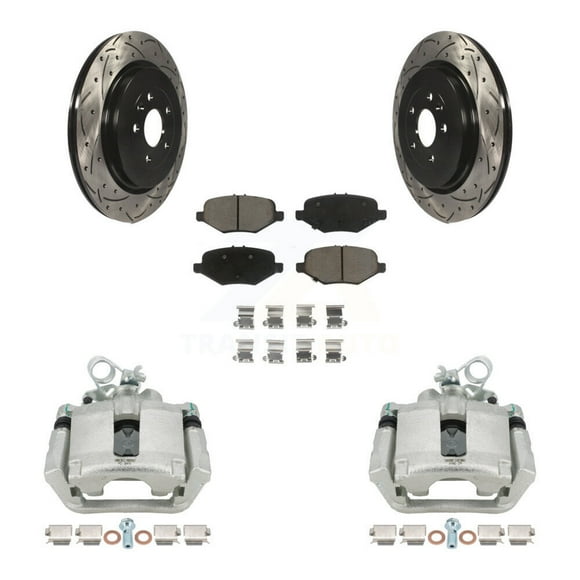 Transit Auto Rear Disc Brake Coated Caliper Drilled Slotted Rotors and Ceramic Pads Kit for Car Ford Explorer Flex Taurus Police Interceptor Sedan Special Service KCD-100497C