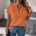 thumbnail image 6 of Women's Summer Short Sleeve V Neck Button Down T-Shirt Tops Blouses Crewneck Loose Fit Solid Color Casual Daily Wear Work Office Vacation Outfits Fashion Essential | Sopatenor,Orange XL, 6 of 8