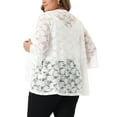 thumbnail image 4 of DARING DIVA Women's Plus Open Front 3/4 Sleeve Sheer Lace Cardigan 1X White, 4 of 6