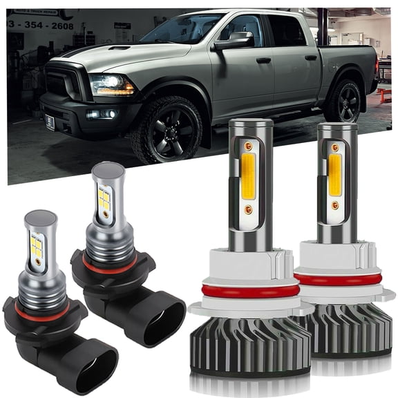 Fit For DODGE RAM 1500 2500 3500 (2003-2005) LED Headlight, 9007/HB5High Beam Low Beam LED Headlight Bulb  9006 LED FOG Light,6500K Cool White, Plug And Play,IP68 Waterproof Pack of 4…