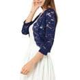 thumbnail image 4 of DARING DIVA 3/4 Sleeve Sheer Floral Lace Shrug Top M Navy, 4 of 7