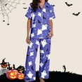 thumbnail image 5 of Halloween Pjs Women 2 Piece Short Sleeve Lapel Graphic Print Buttoned Top And Pants Loungewear Women's Sleepwear S, 5 of 7