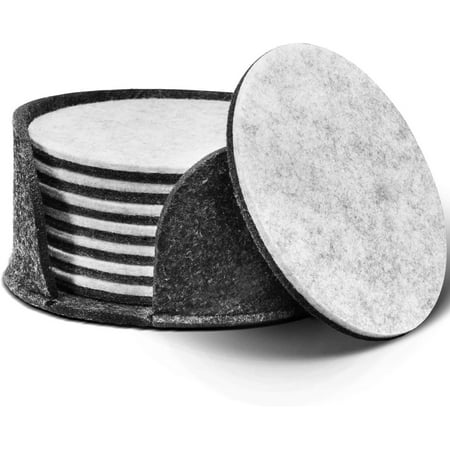 Betus Round Felt Coasters 8pc Bulk Set with Holder - 4" Diameter & 1/10" Thick Gray